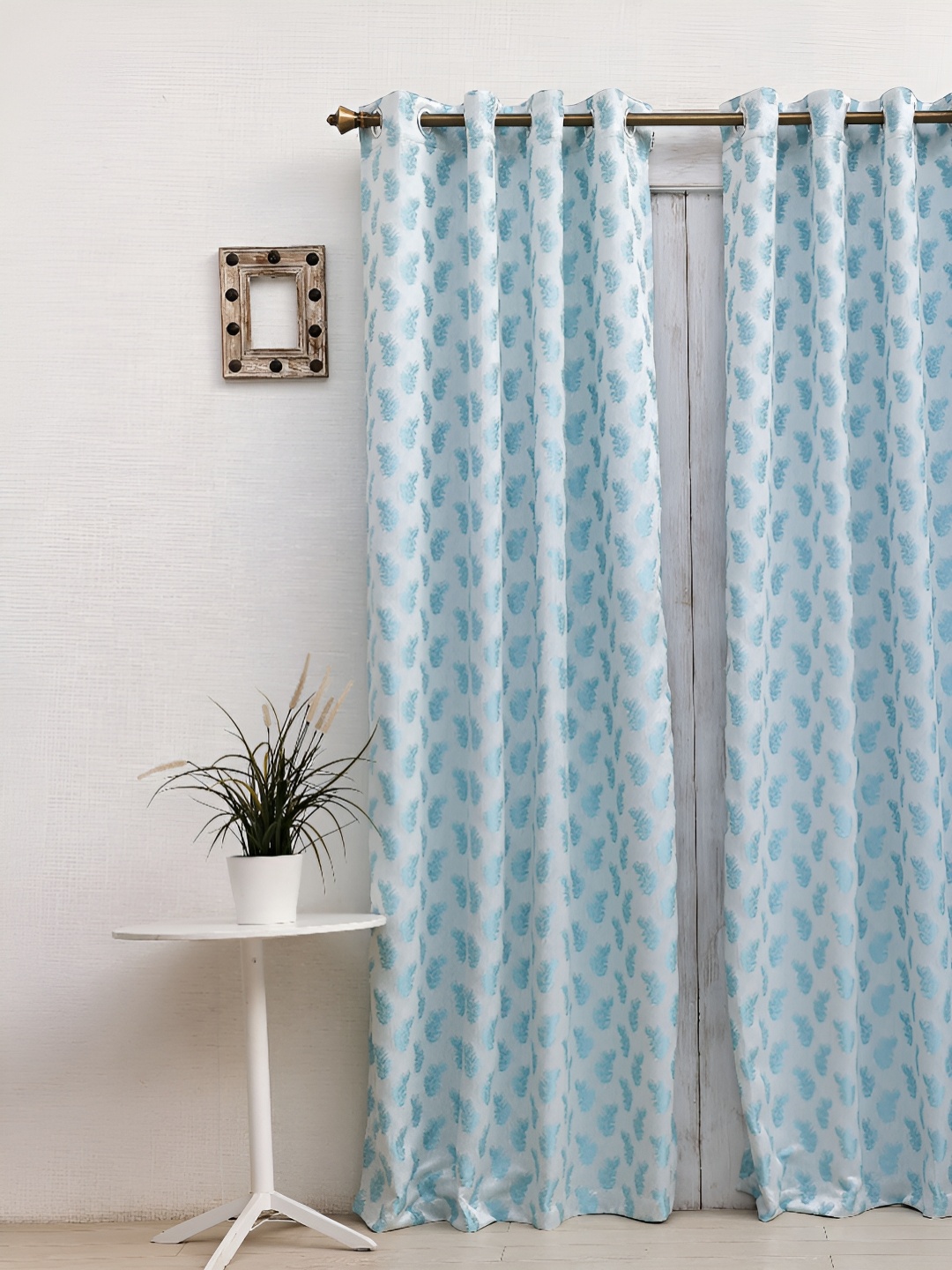 

Ariana Floral Jacquard Room Darkening Long Door Curtains, Blue