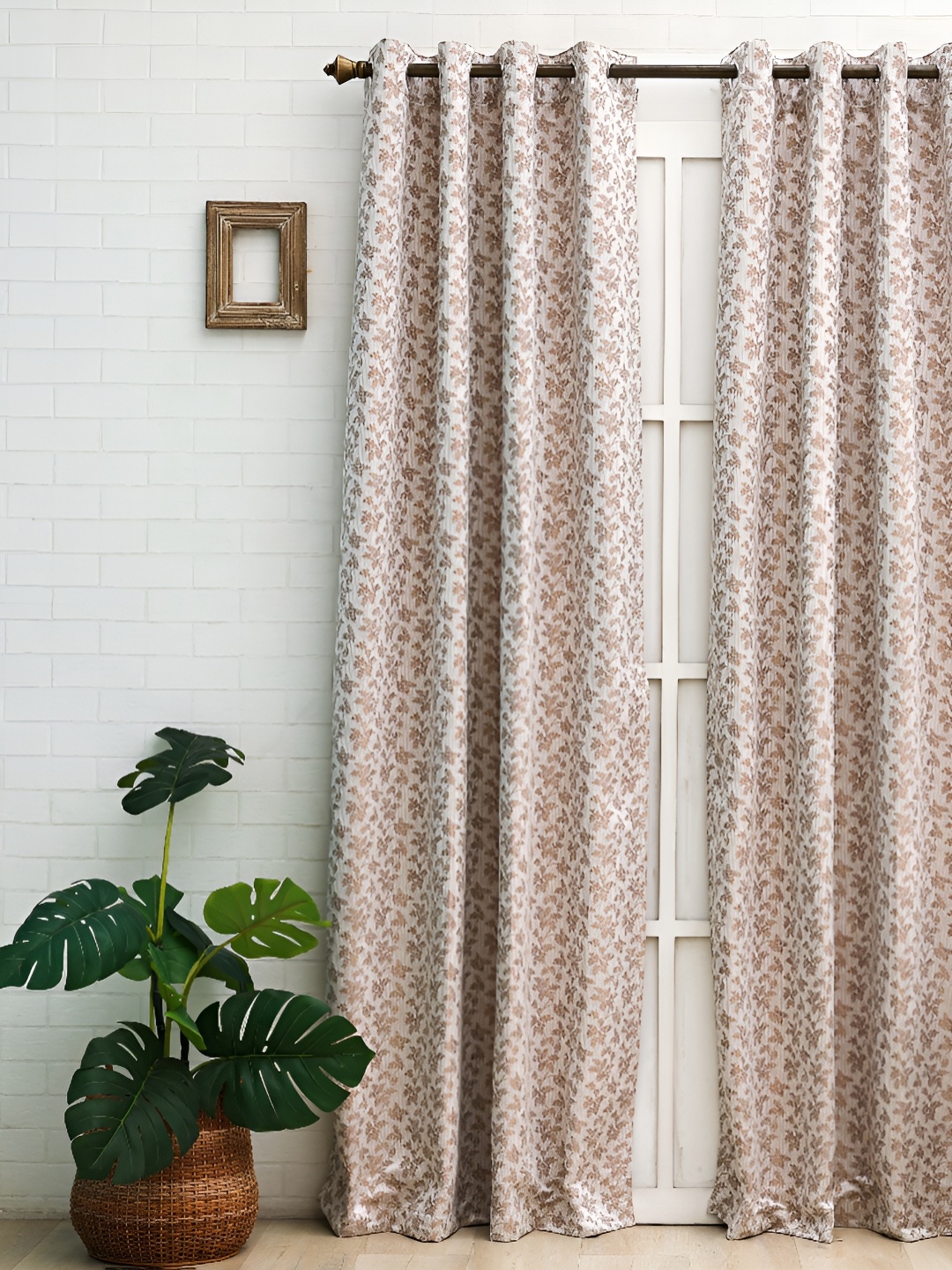 

Ariana Beige & Grey Floral Room Darkening Long Door Curtain