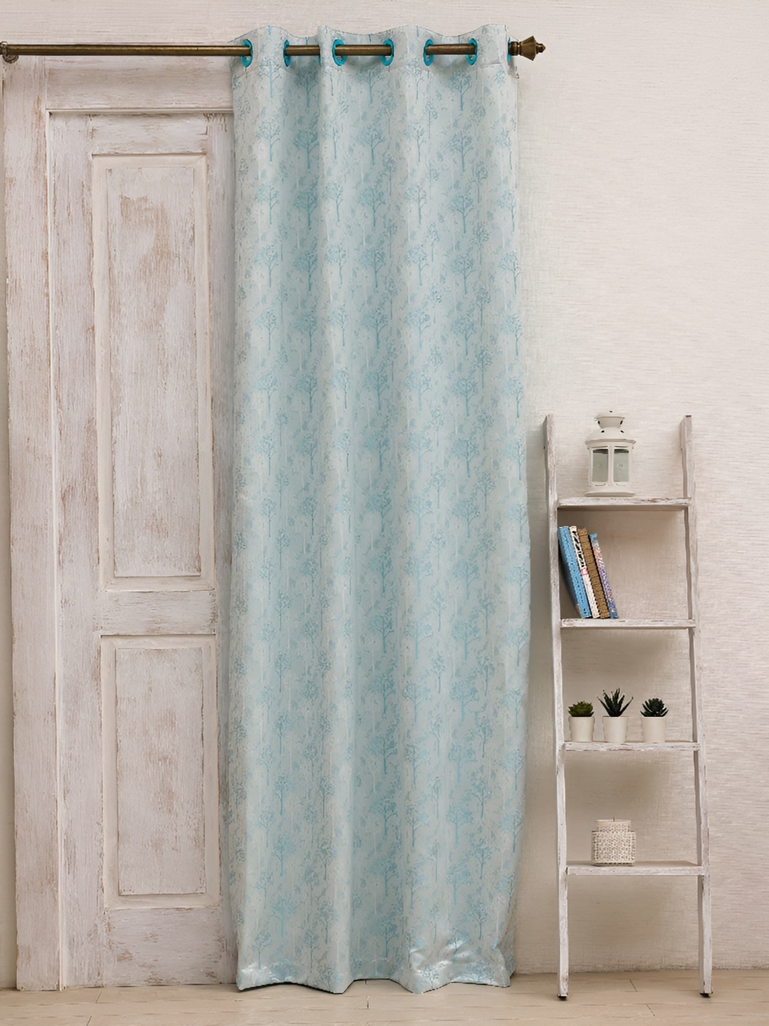 

Ariana Blue & Grey Floral Room Darkening Long Door Curtain