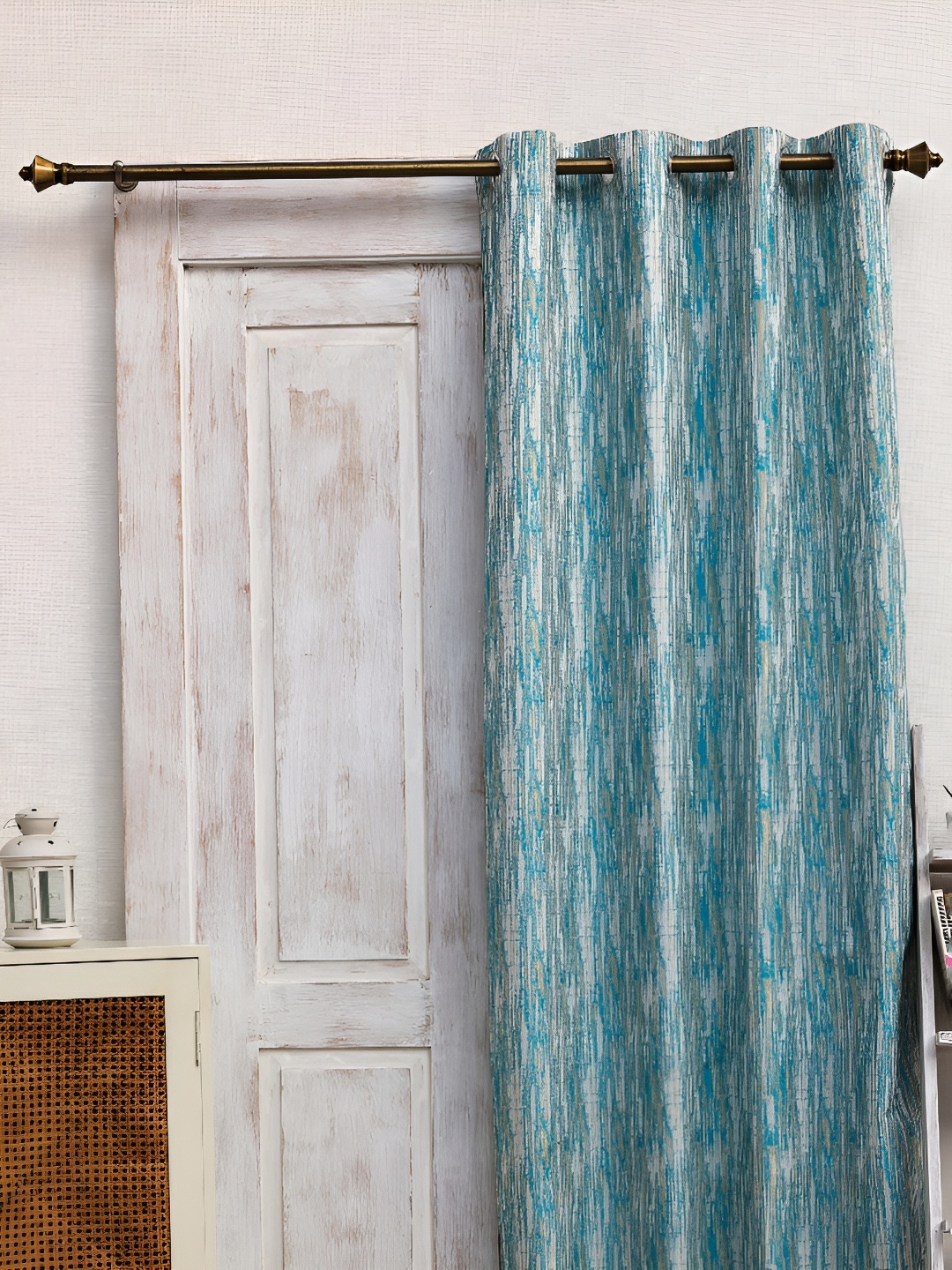 

Ariana Turquoise Blue & Beige Abstract Room Darkening Window Curtain