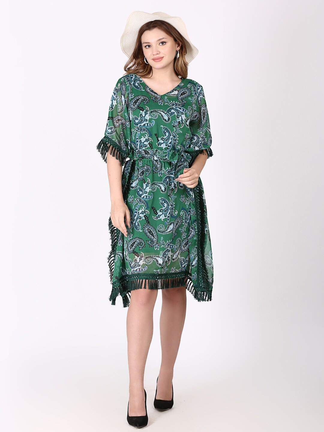 

Tulip Eden Floral Printed Chiffon A-Line Dress, Green