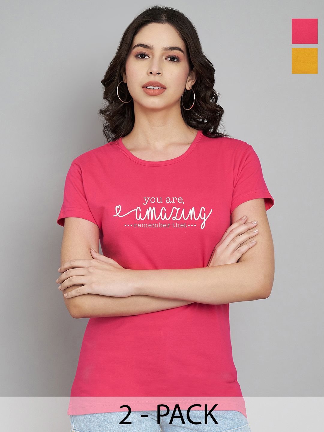 

Trend Level Pack Of 2 Printed Round Neck T-shirt, Magenta