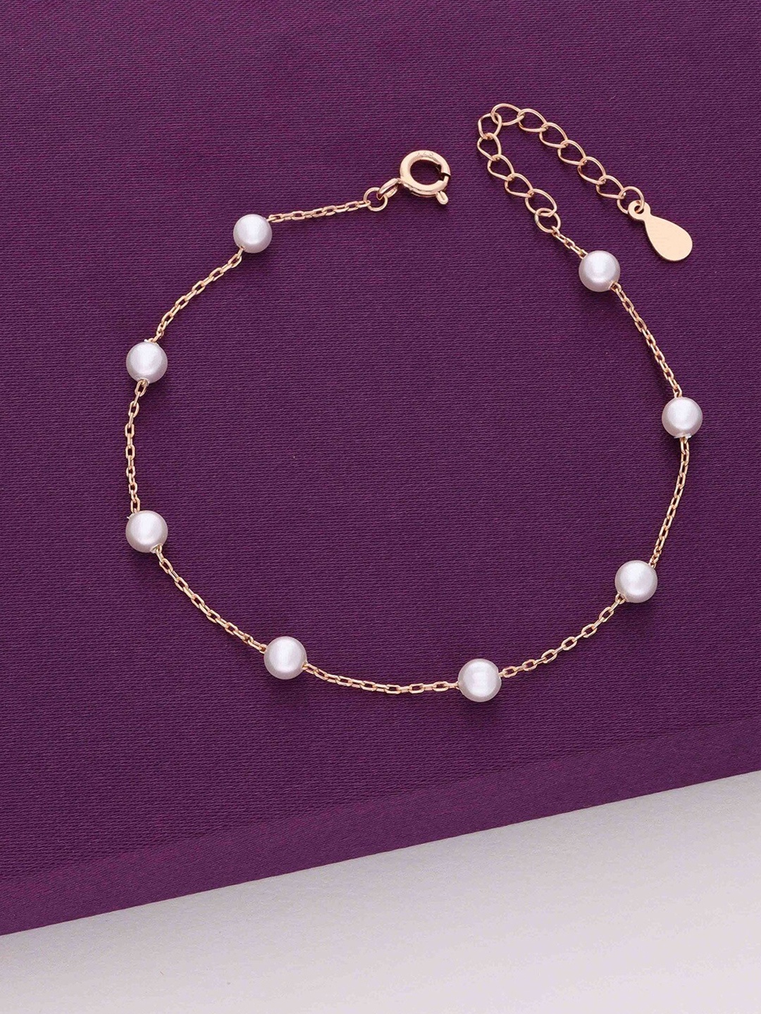 

KAI JEWEL Sterling Silver Pearls Rhodium-Plated Link Bracelet, Rose gold