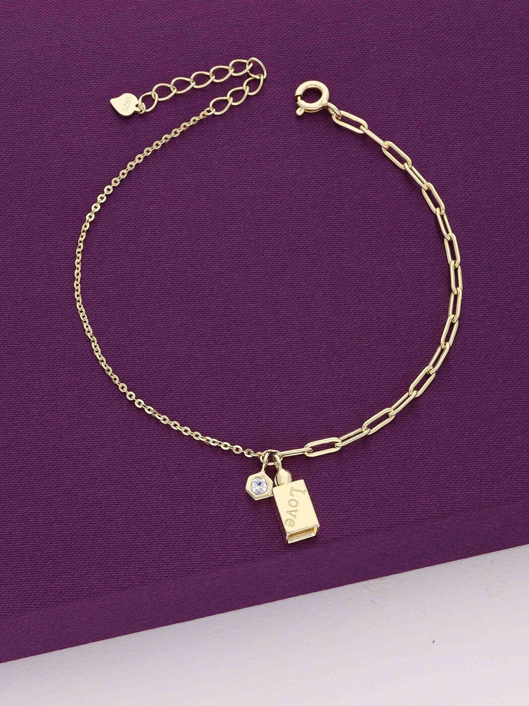 

KAI JEWEL 925 Sterling Silver Cubic Zirconia Rhodium-Plated Link Bracelet, Gold
