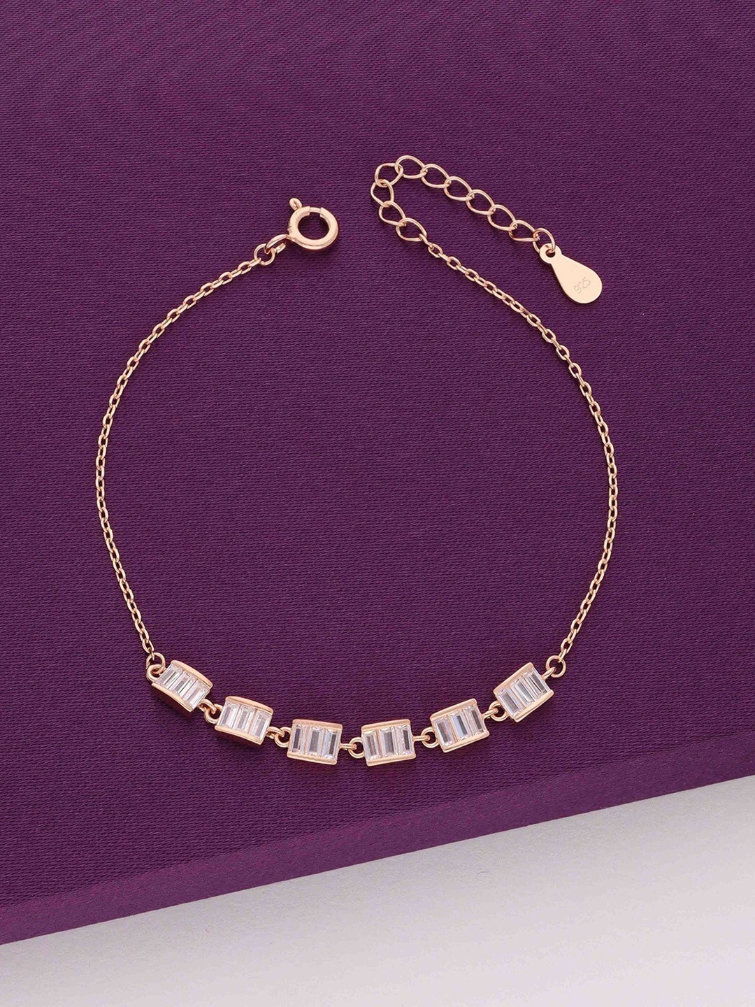 

KAI JEWEL Sterling Silver Cubic Zirconia Rose Gold-Plated Charm Bracelet