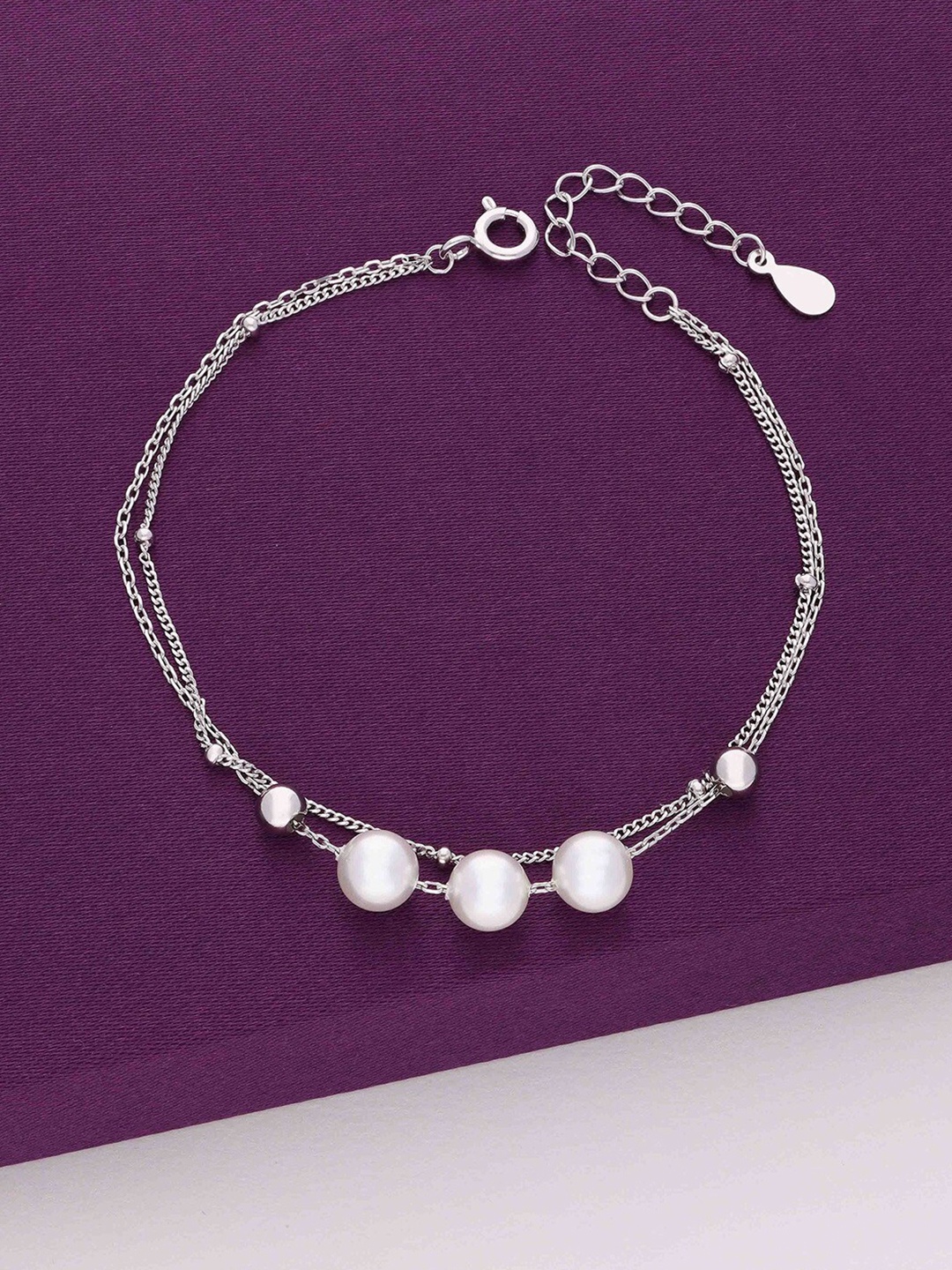 

KAI JEWEL Sterling Silver Pearls Rhodium-Plated Link Bracelet