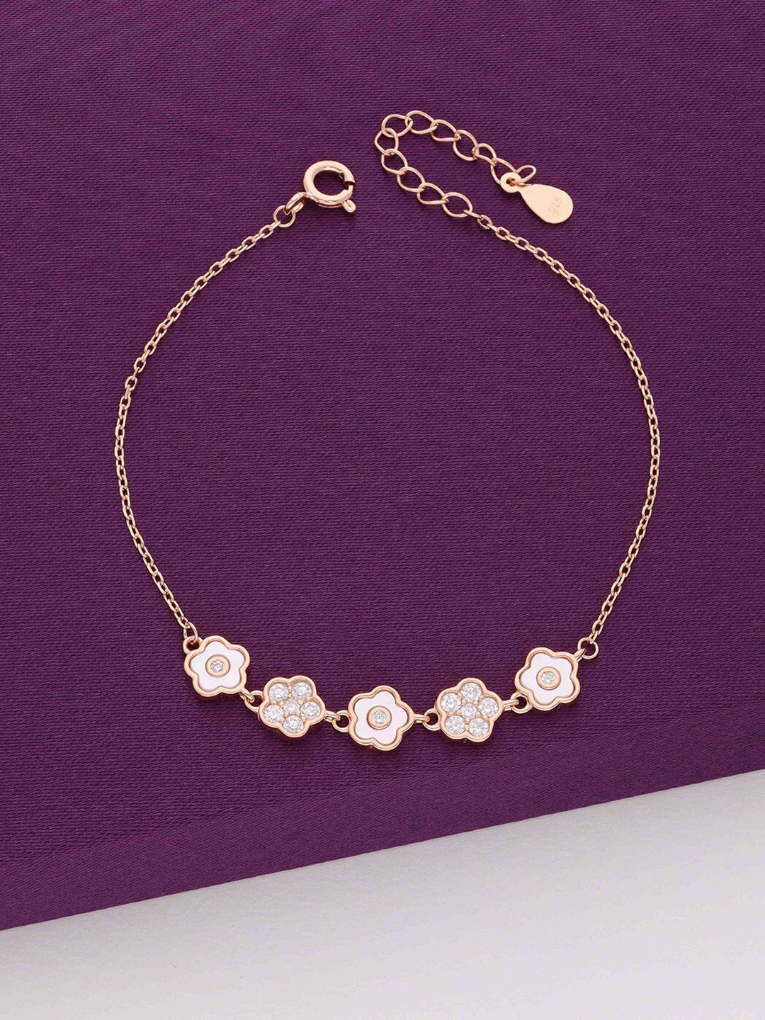 

KAI JEWEL 925 Sterling Silver Cubic Zirconia Rose Gold-Plated Charm Bracelet
