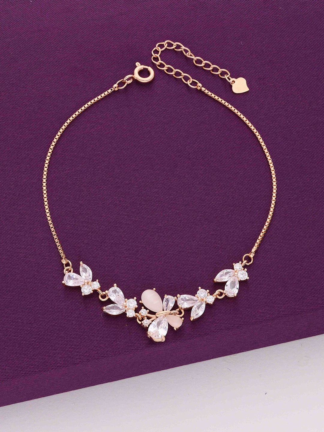 

KAI JEWEL 925 Sterling Silver Cubic Zirconia Rose Gold-Plated Link Bracelet