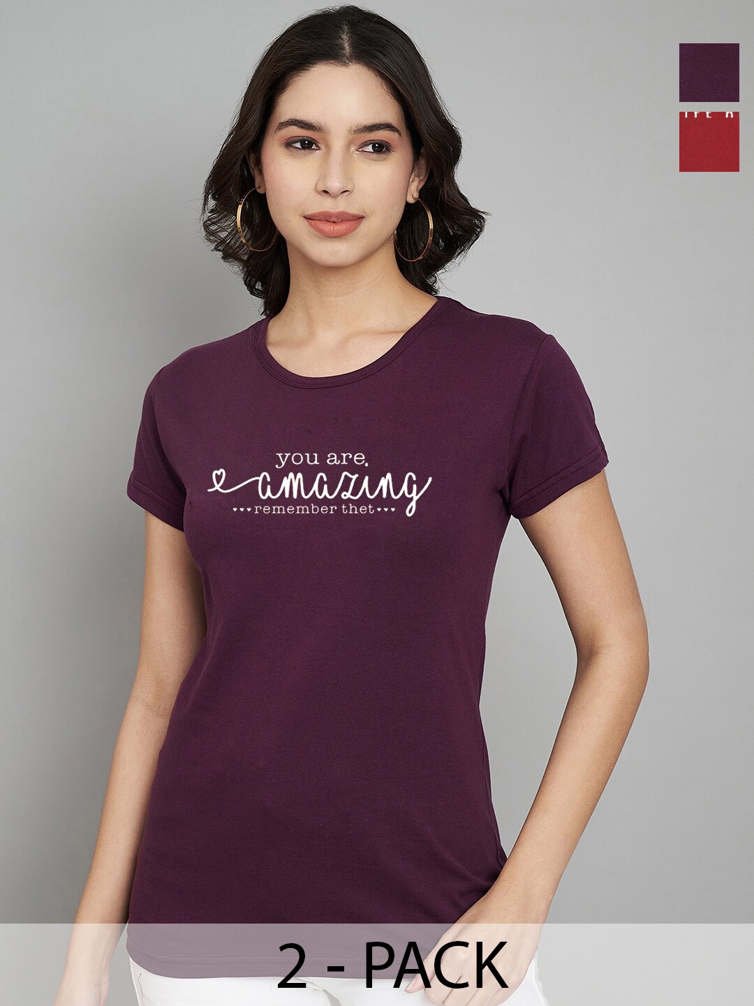 

Trend Level Pack Of 2 Printed Round Neck T-shirt, Burgundy