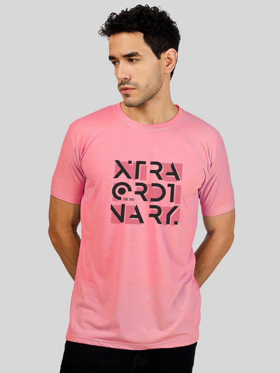 

Greylongg Typography Printed Round Neck T-shirt, Pink