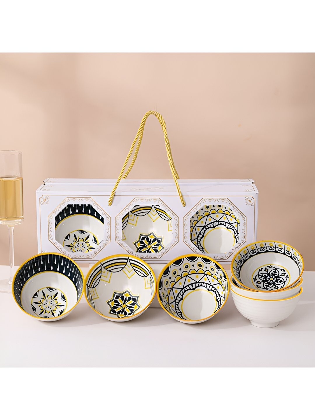

P-Plus International 6-Pcs Printed Ceramic Serving Bowls, White