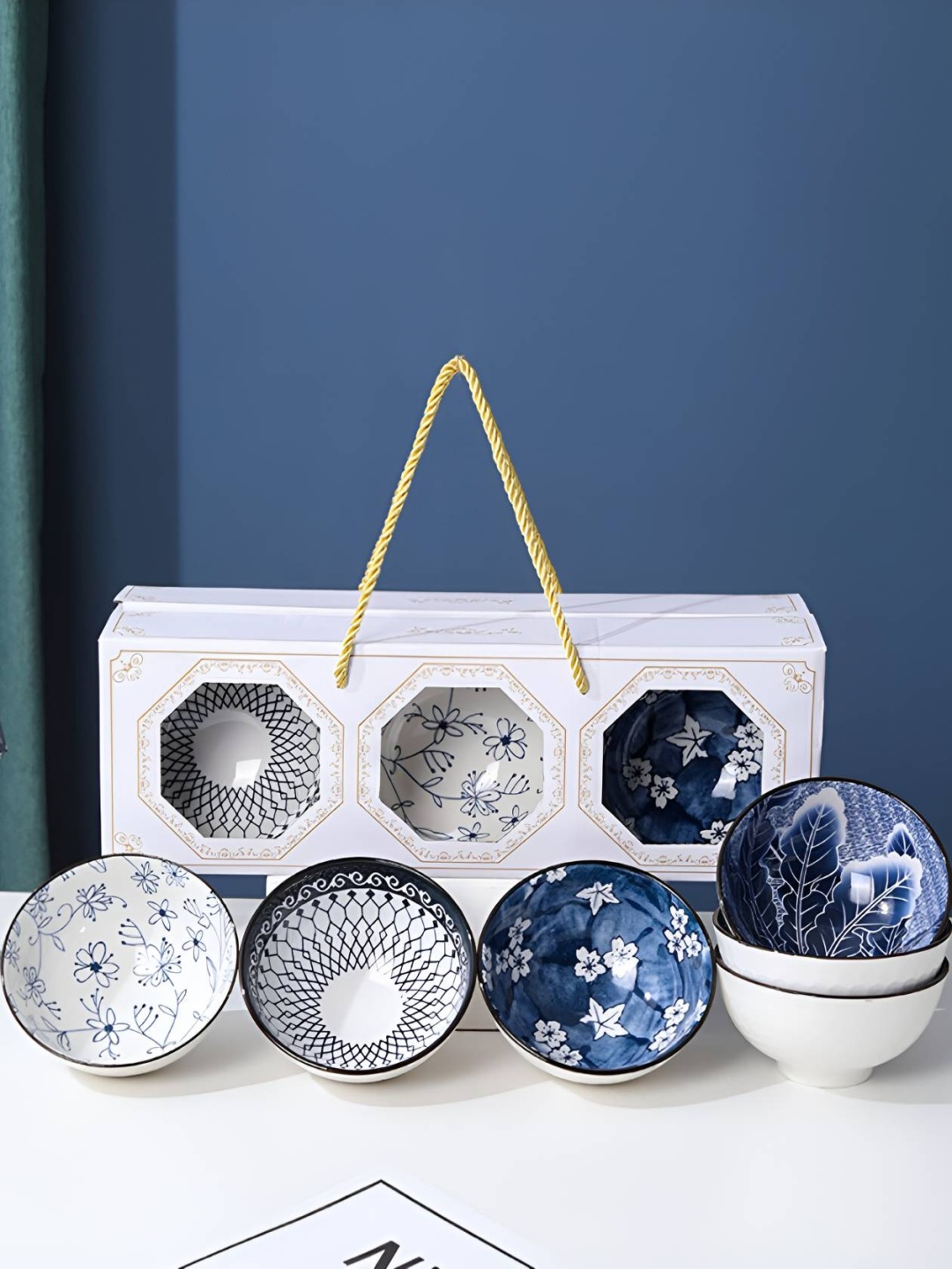 

P-Plus International Set Of 6 Printed Ceramic Bowl, White