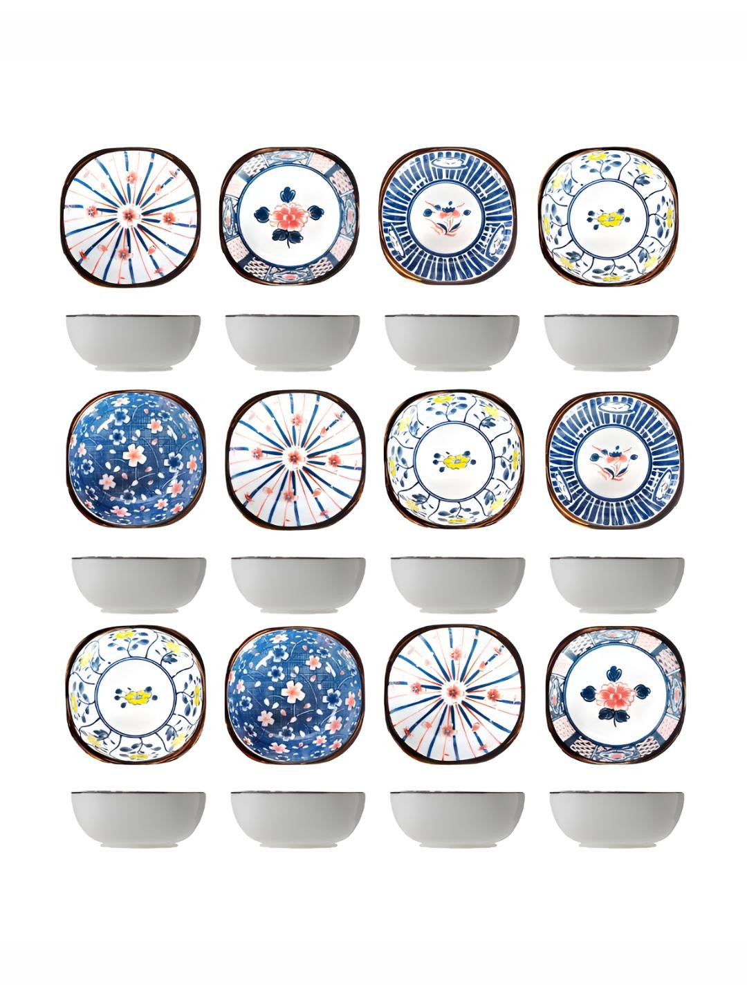 

P-Plus International Set Of 12 Printed Ceramic Bowl, Blue