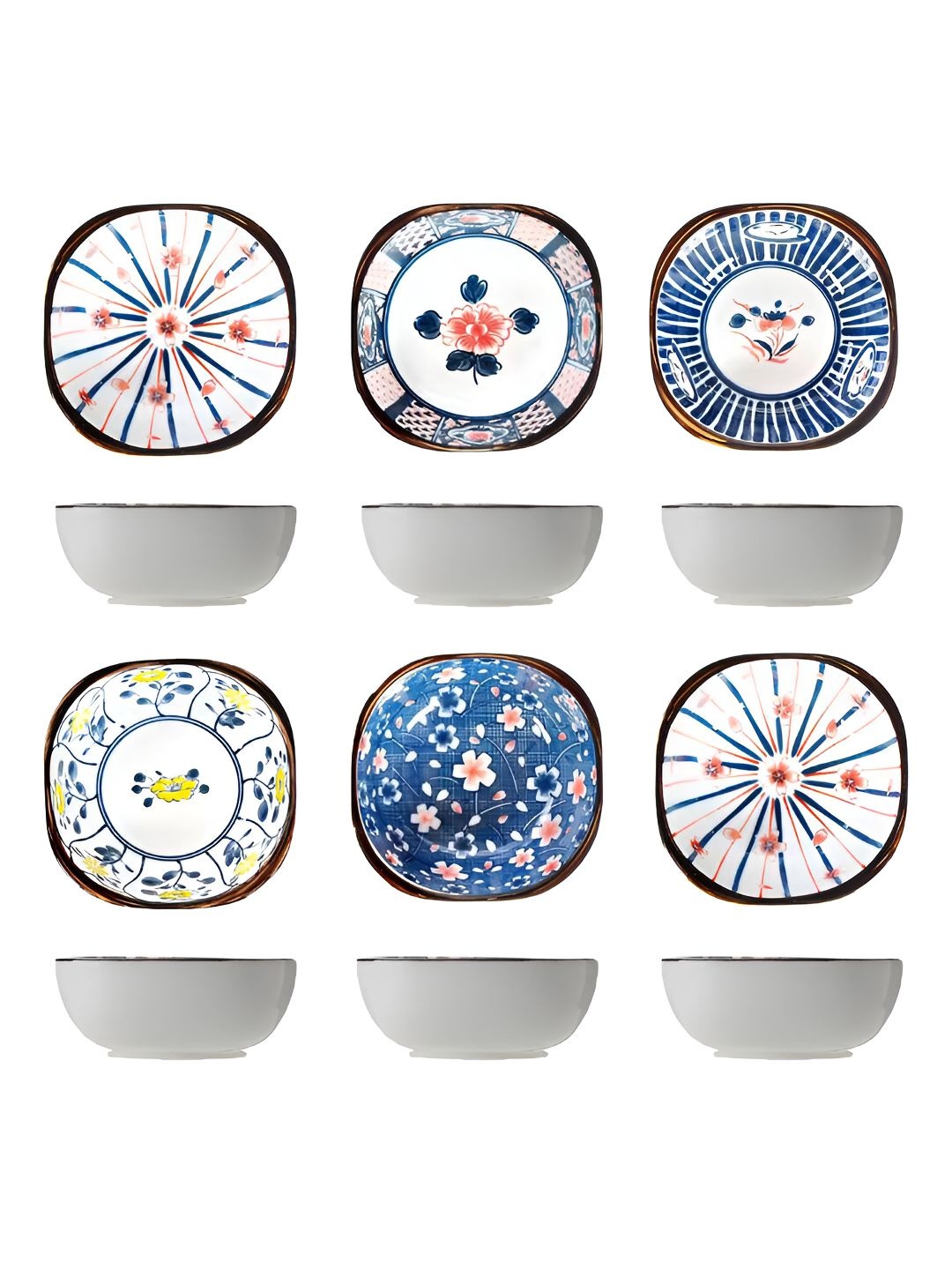 

P-Plus International Set Of 6 Printed Ceramic Dip Bowl, Blue