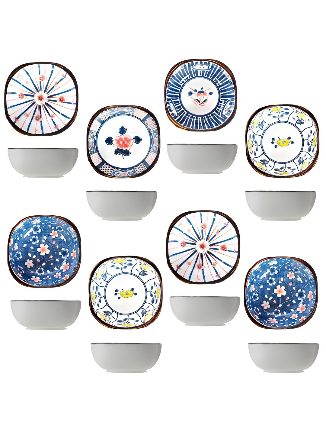 

P-Plus International 8-Pcs White & Blue Printed Ceramic Dip Bowls