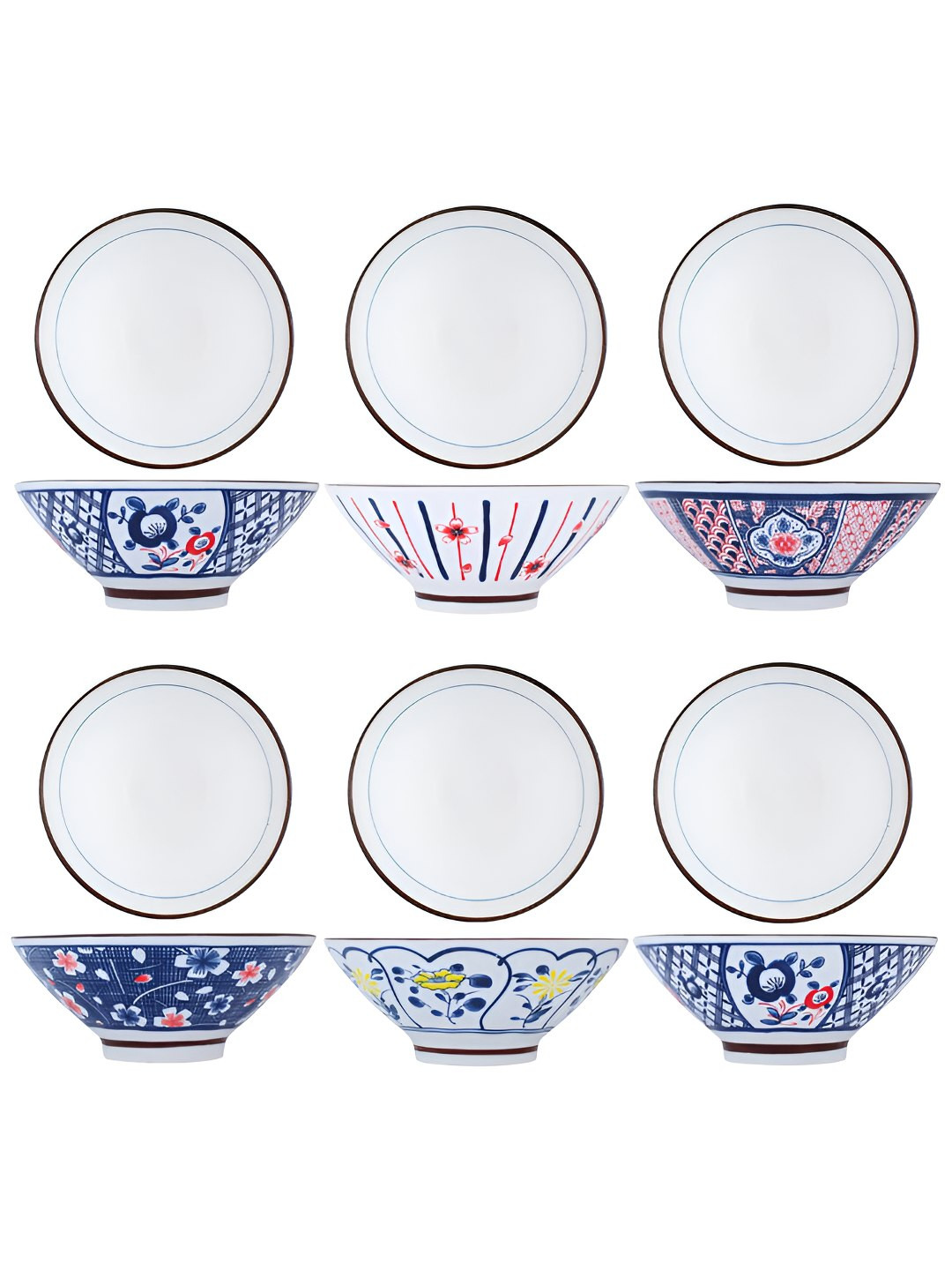 

P-Plus International 6-Pcs Floral Printed Ceramic Serving Bowls, Blue