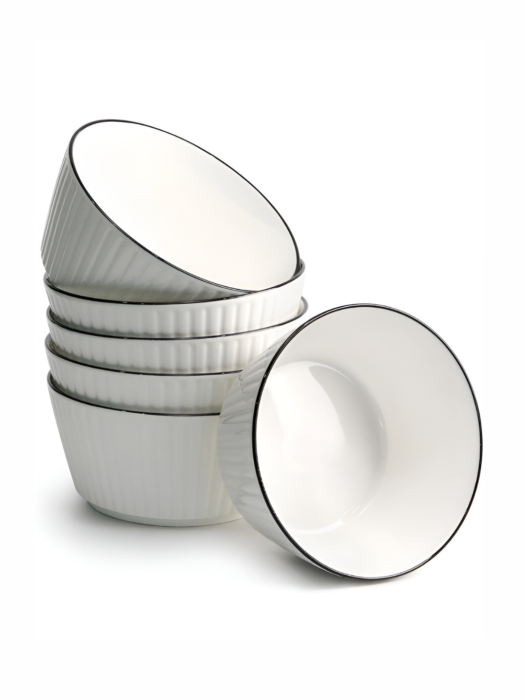 

P-Plus International 6-Pcs Textured Ceramic Serving Bowls-350 ml Each, White