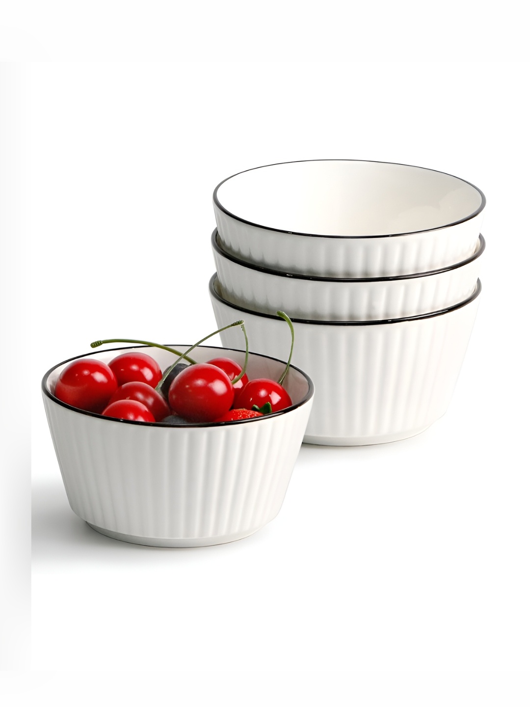 

P-Plus International Set Of 4 White & Blue Textured Ceramic Serving Bowl