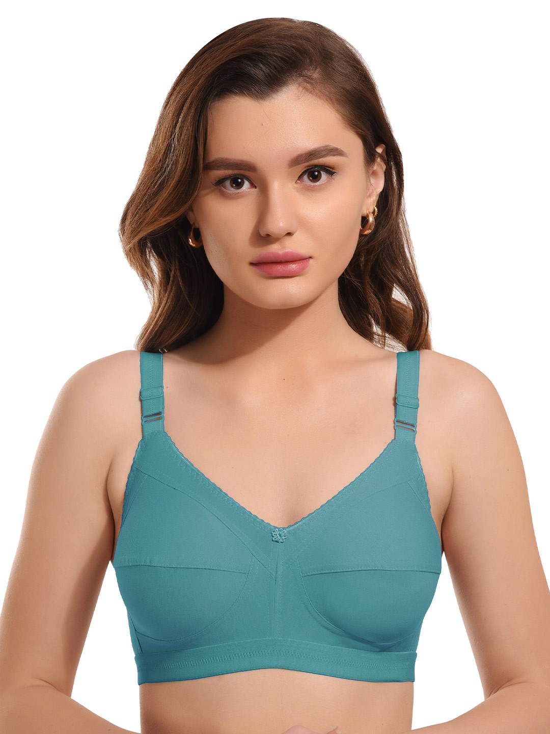 

elina Full Coverage Non Padded Anti Bacterial Cotton Minimizer Bra, Turquoise blue