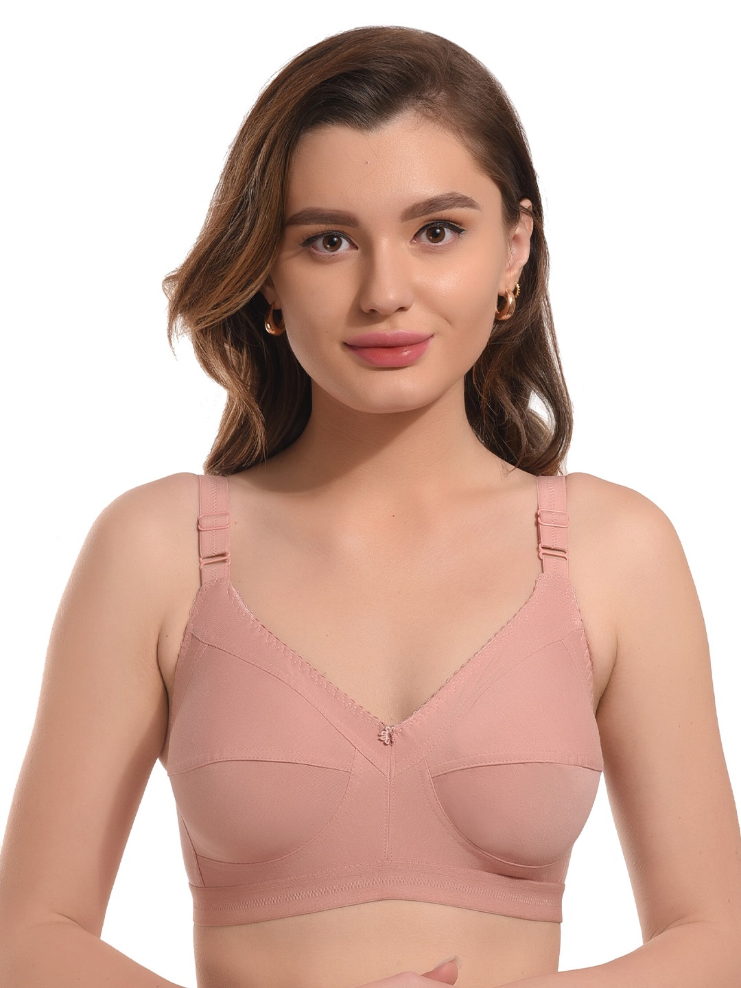 

elina Full Coverage Non Padded Anti Bacterial Cotton Minimizer Bra, Peach