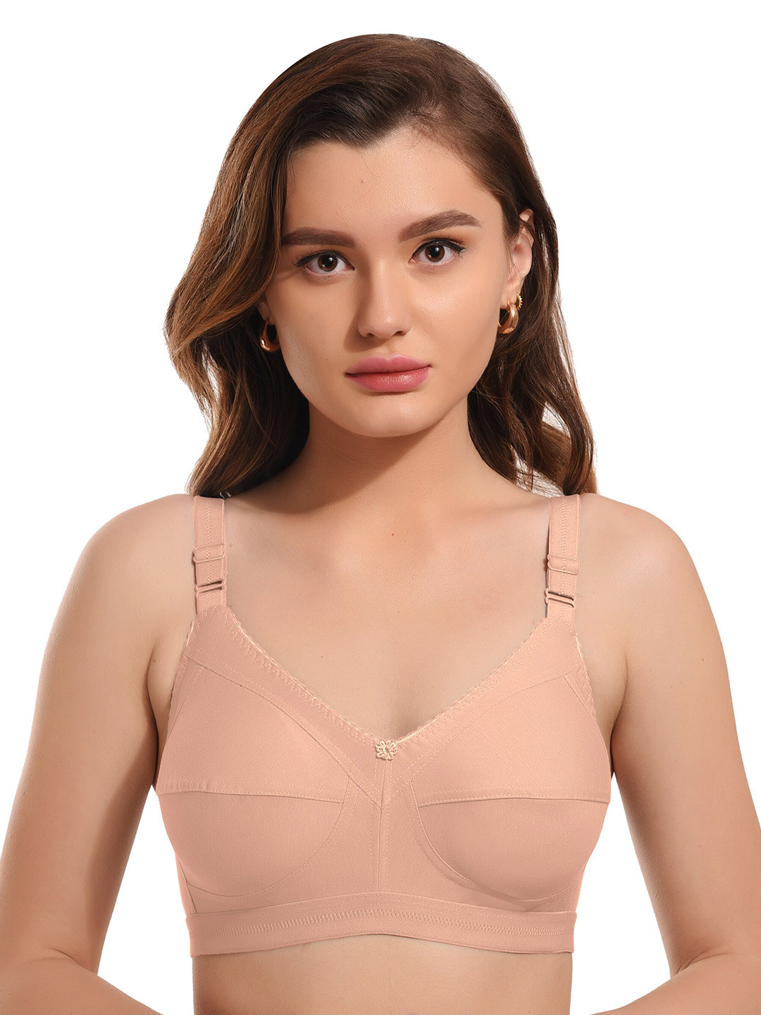 

elina Full Coverage Non Padded Anti Bacterial Cotton Minimizer Bra, Peach