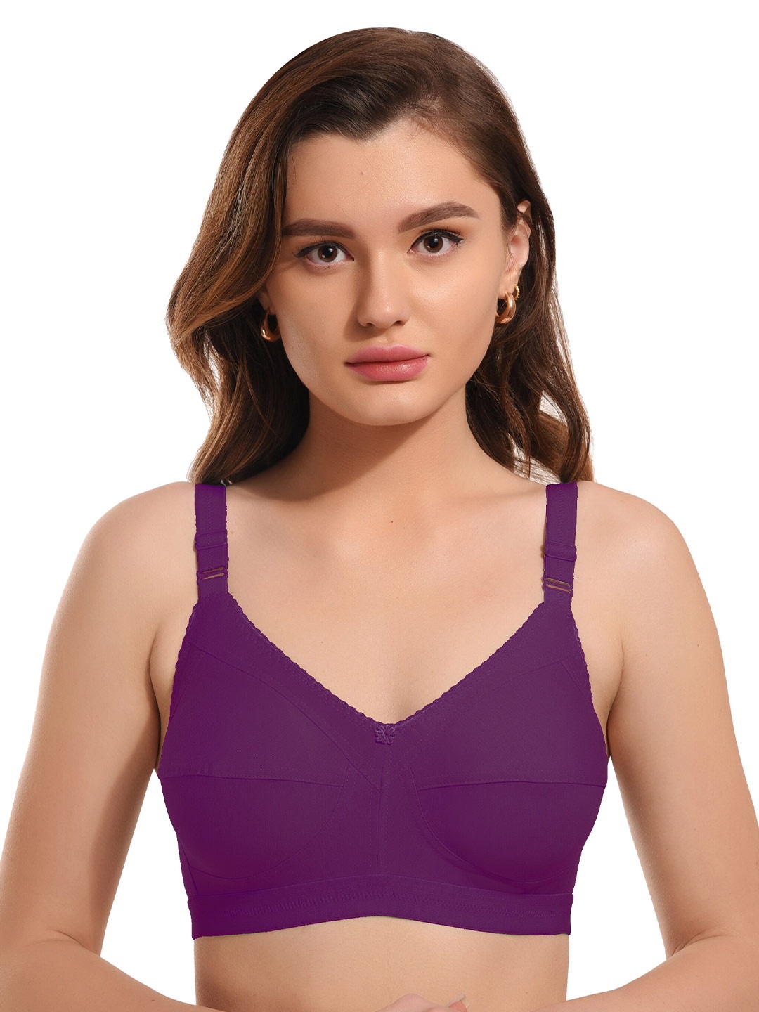 

elina Full Coverage Non Padded Anti Bacterial Cotton Minimizer Bra, Purple