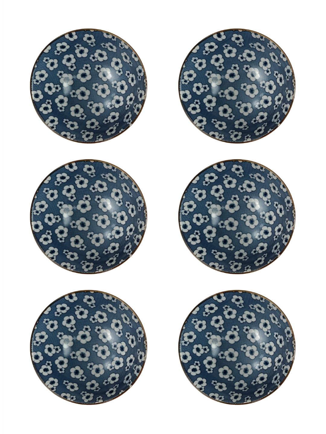

P-Plus International Set Of 6 Printed Ceramic Serving Bowl, Blue