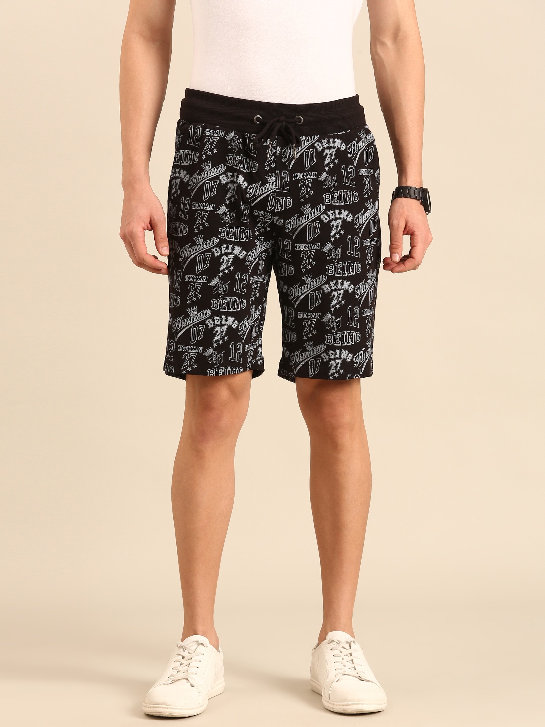 

Being Human Men Pure Cotton Typography Printed Regular Shorts, Brown