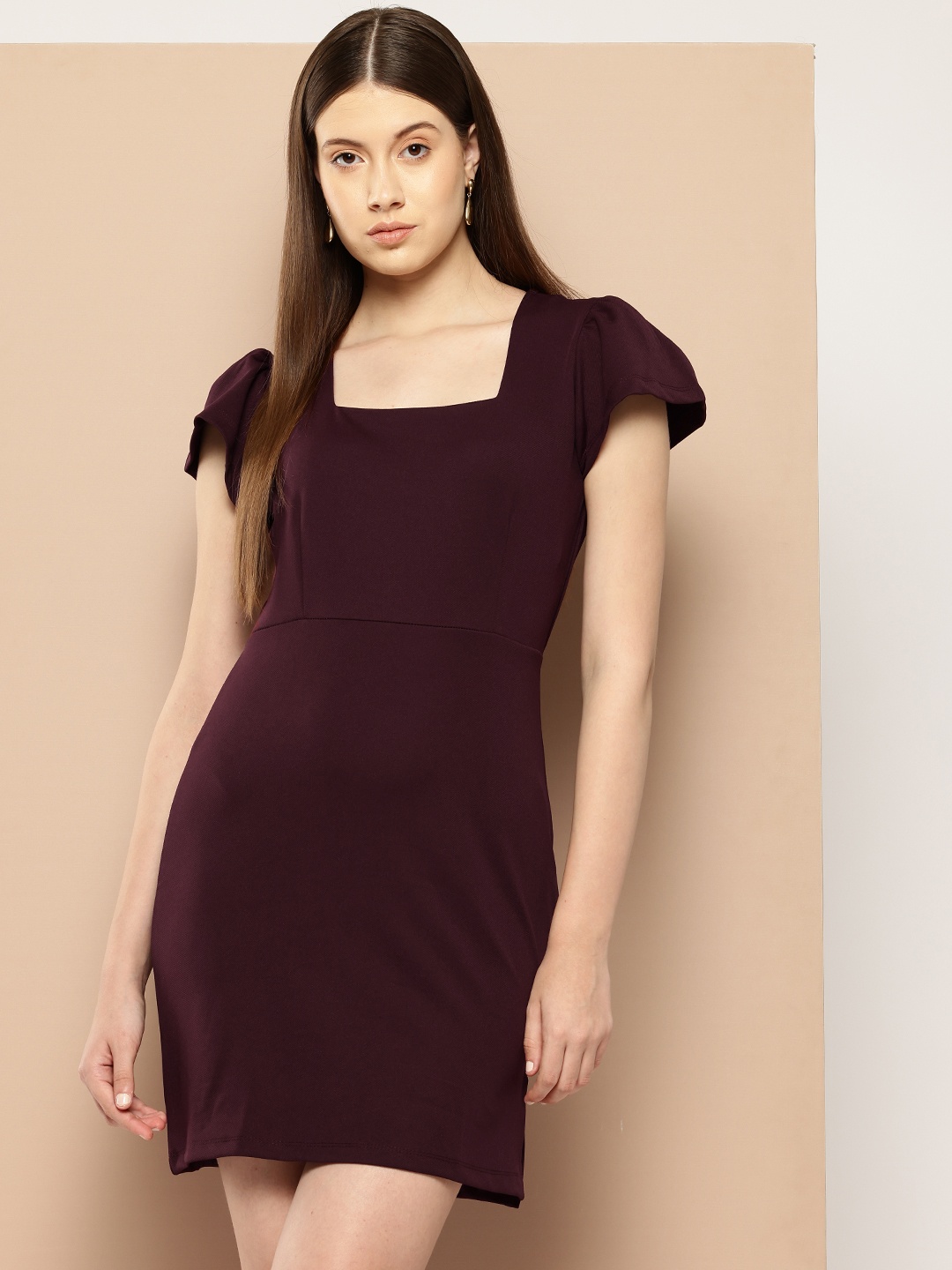 

her by invictus Puff Sleeves Sheath Dress, Burgundy