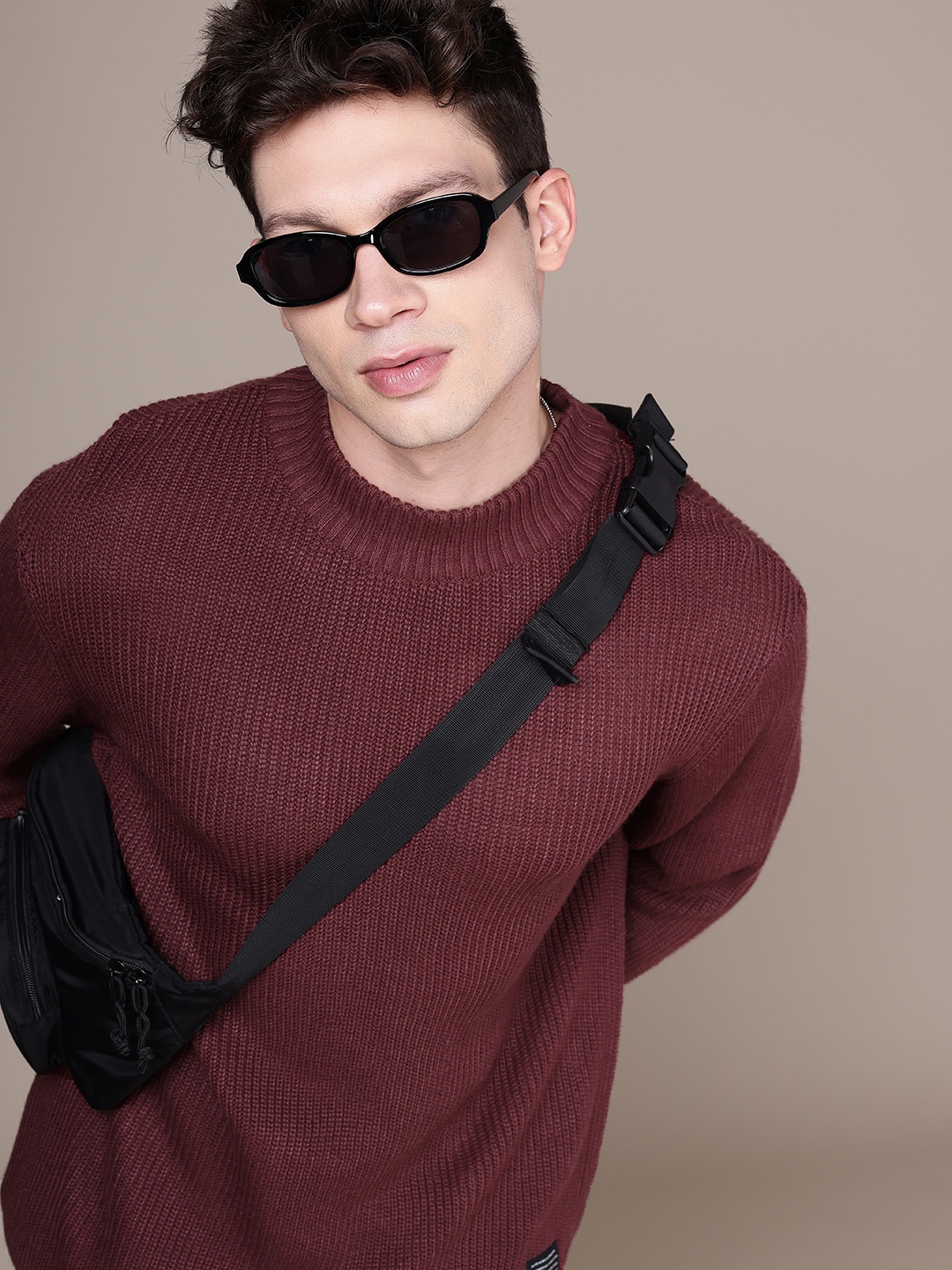 

WROGN Self-Design Pullover Sweater, Maroon