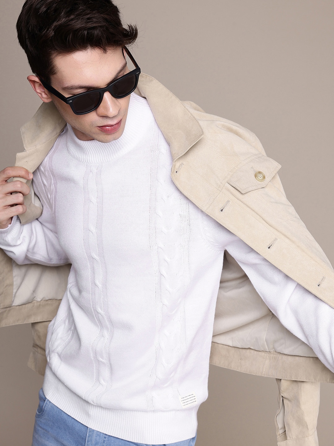 

WROGN Cable Knitted Pullover Sweater, White