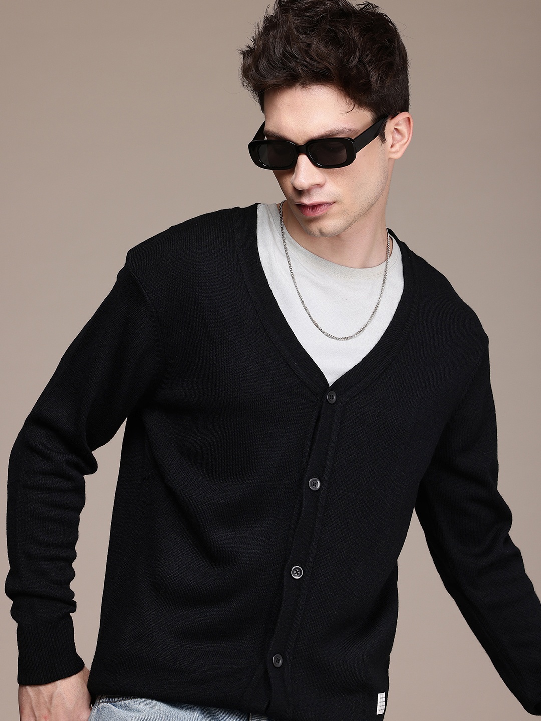 

WROGN V-Neck Comfort Fit Cardigan, Black