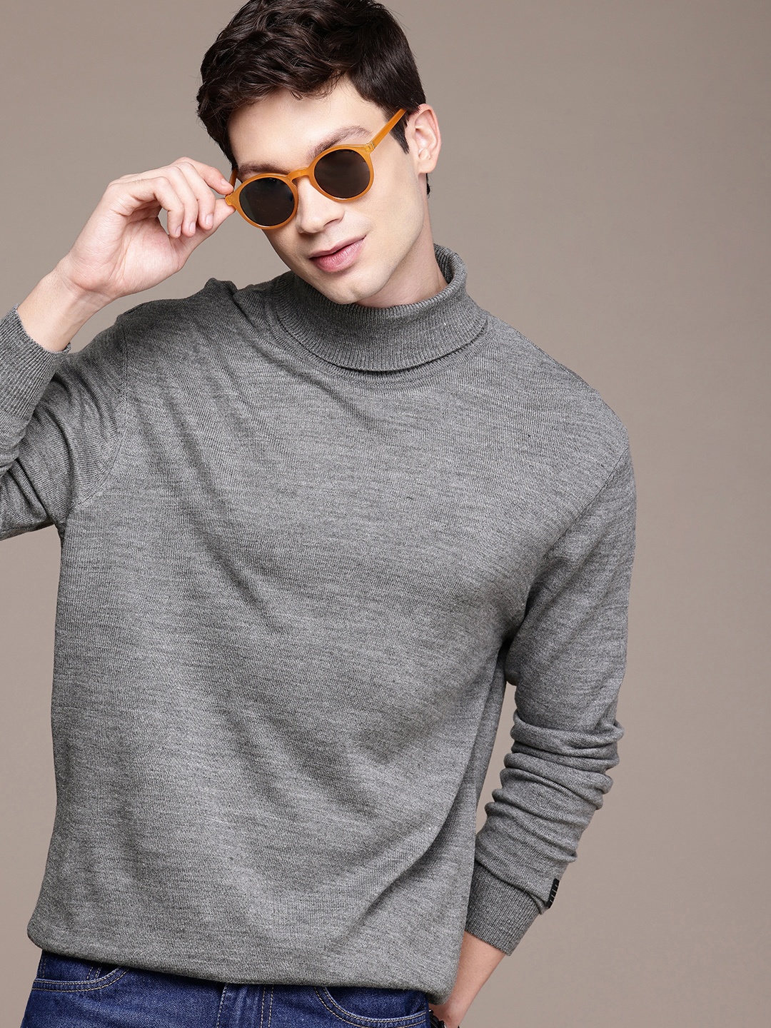 

WROGN Turtle Neck Comfort Fit Pullover, Grey