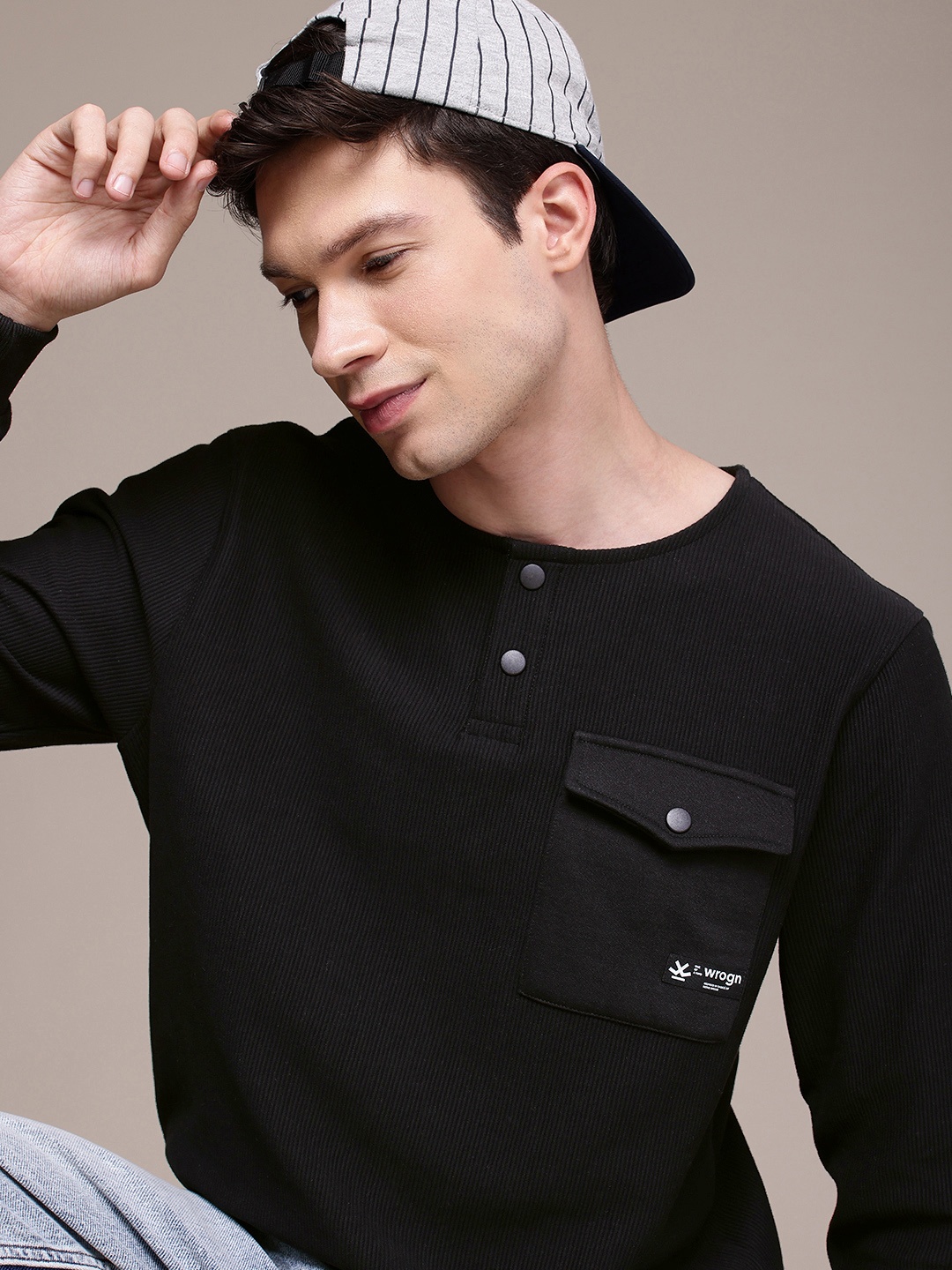 

WROGN Henley Neck Sweatshirt, Black