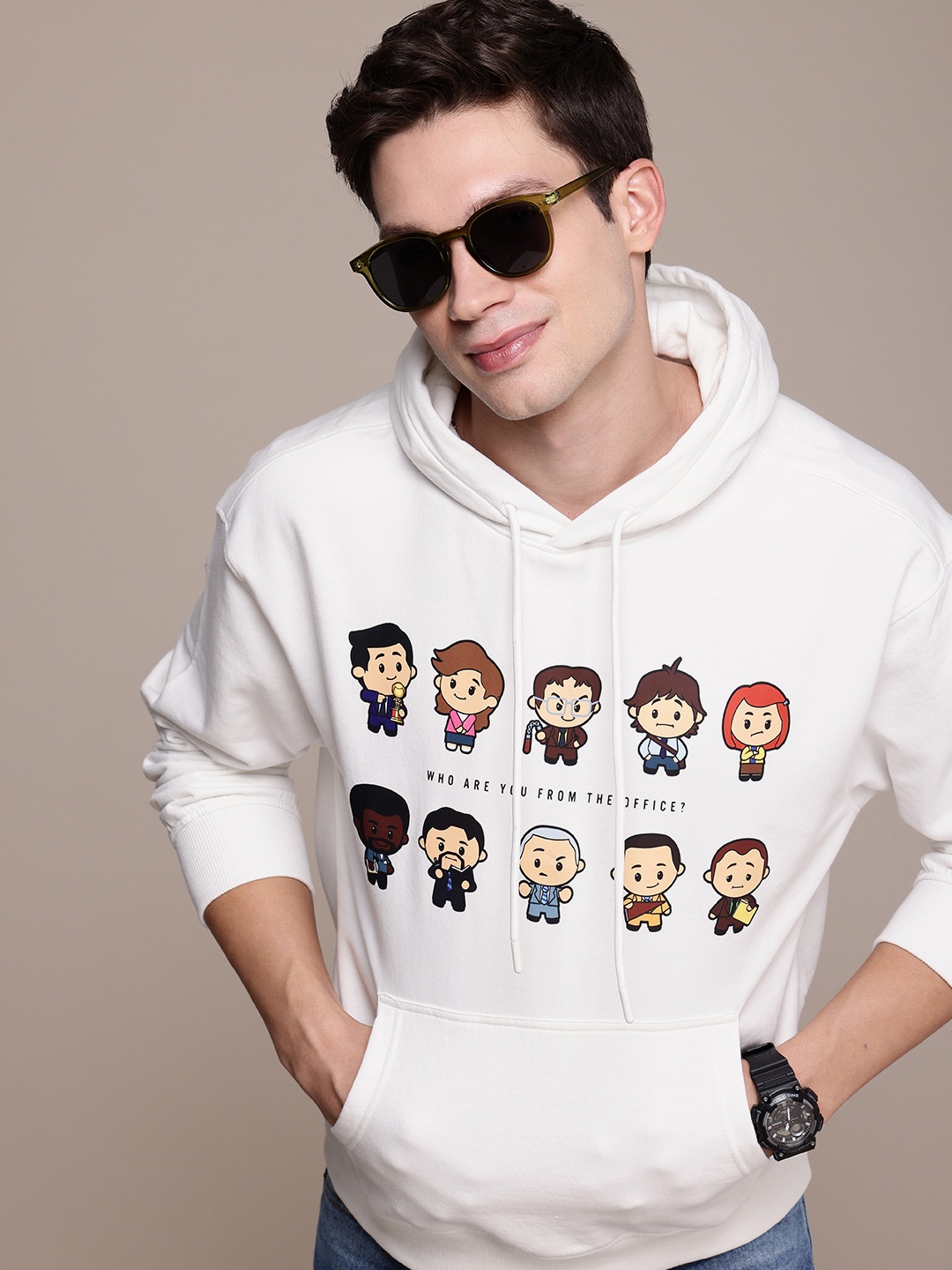 

WROGN Graphic Printed Oversized Fit Hooded Sweatshirt, White