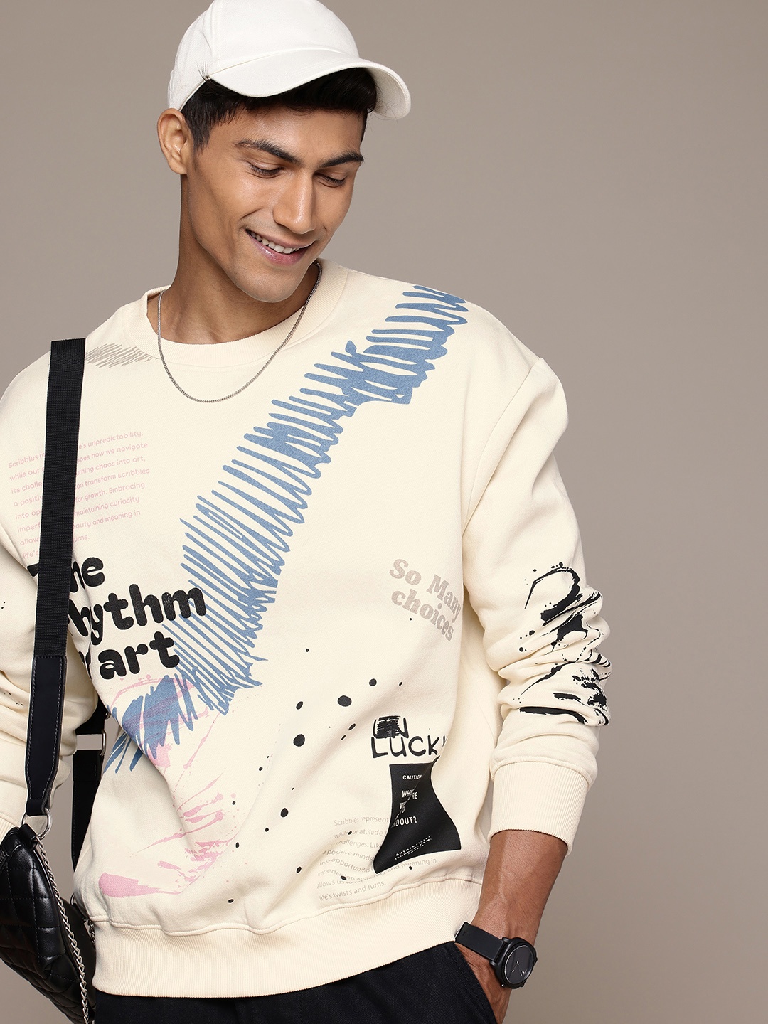 

WROGN Printed Oversized Sweatshirt, Off white