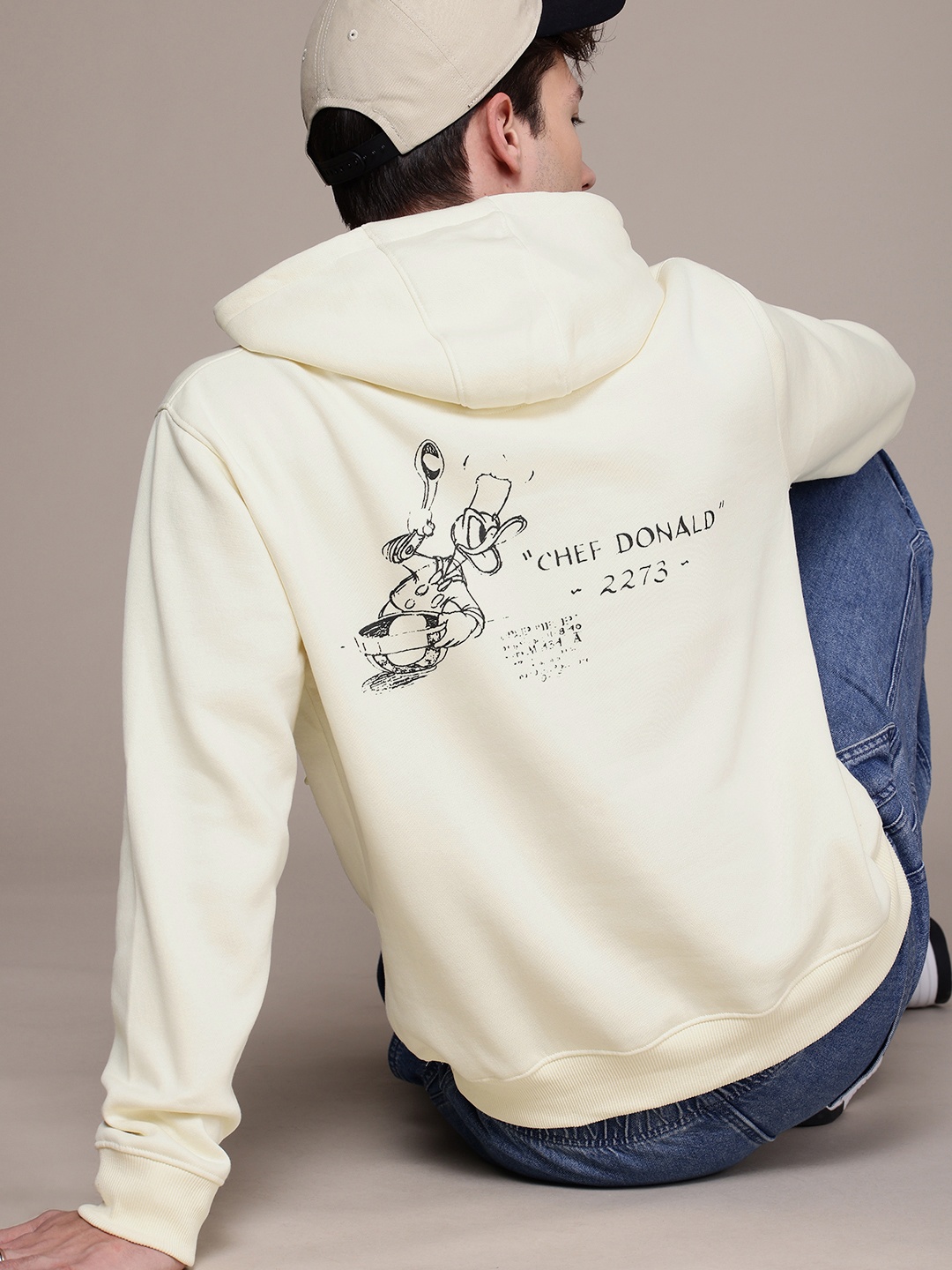 

WROGN Donald Duck Printed Hooded Sweatshirt, Cream