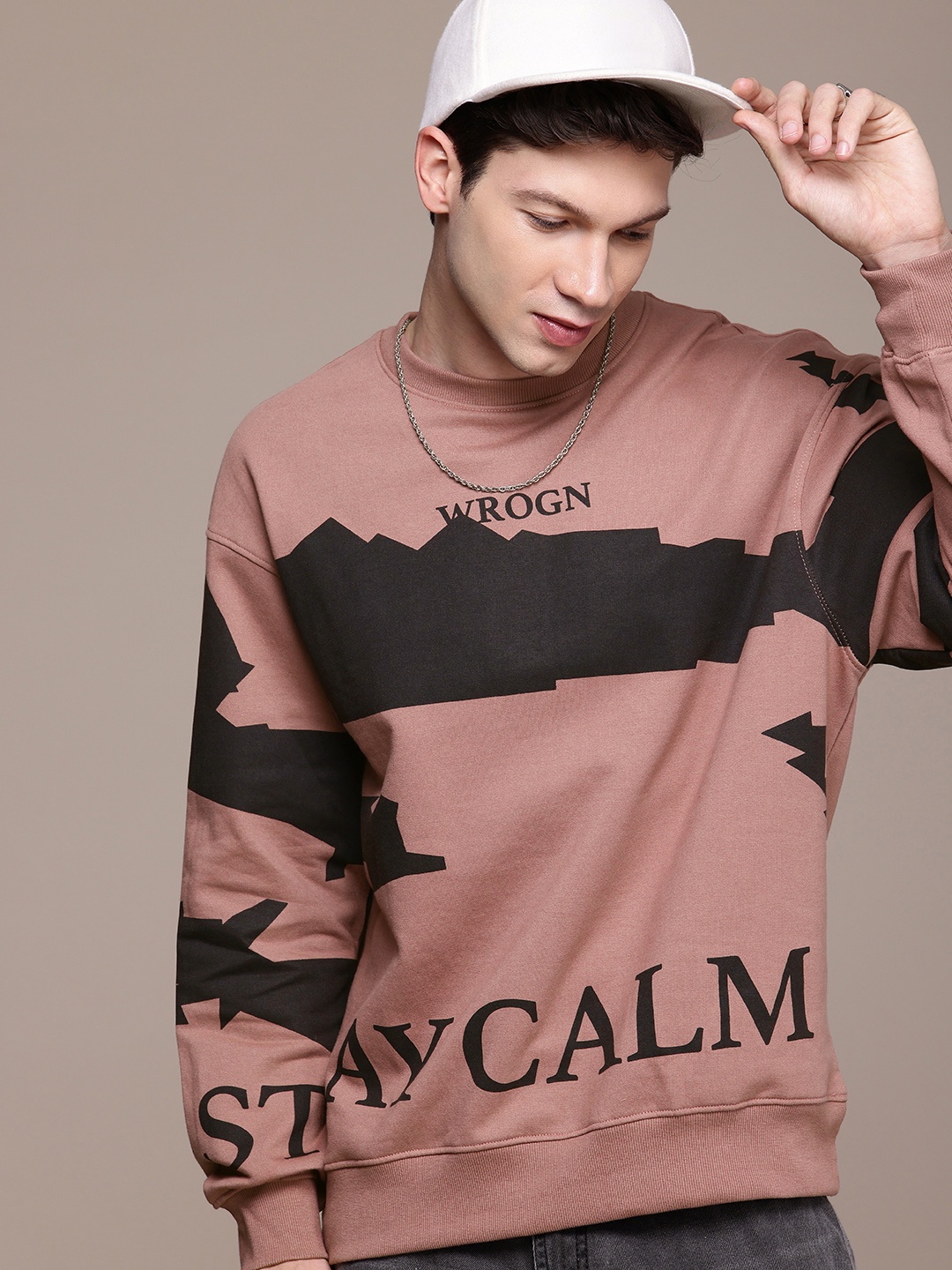 

WROGN Abstract Printed Oversized Fit Sweatshirt, Mauve