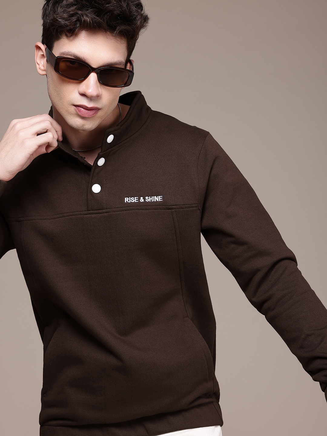 

WROGN Mock Collar Sweatshirt, Coffee brown