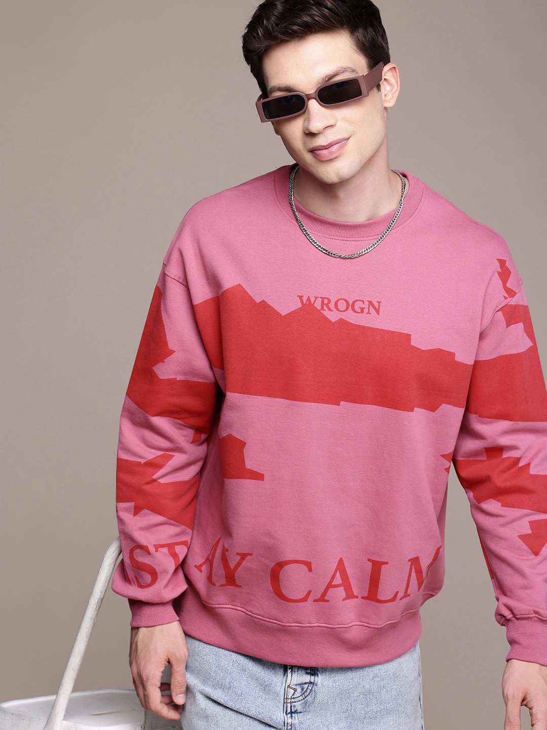 

WROGN Graphic Printed Oversized Fit Sweatshirt, Pink