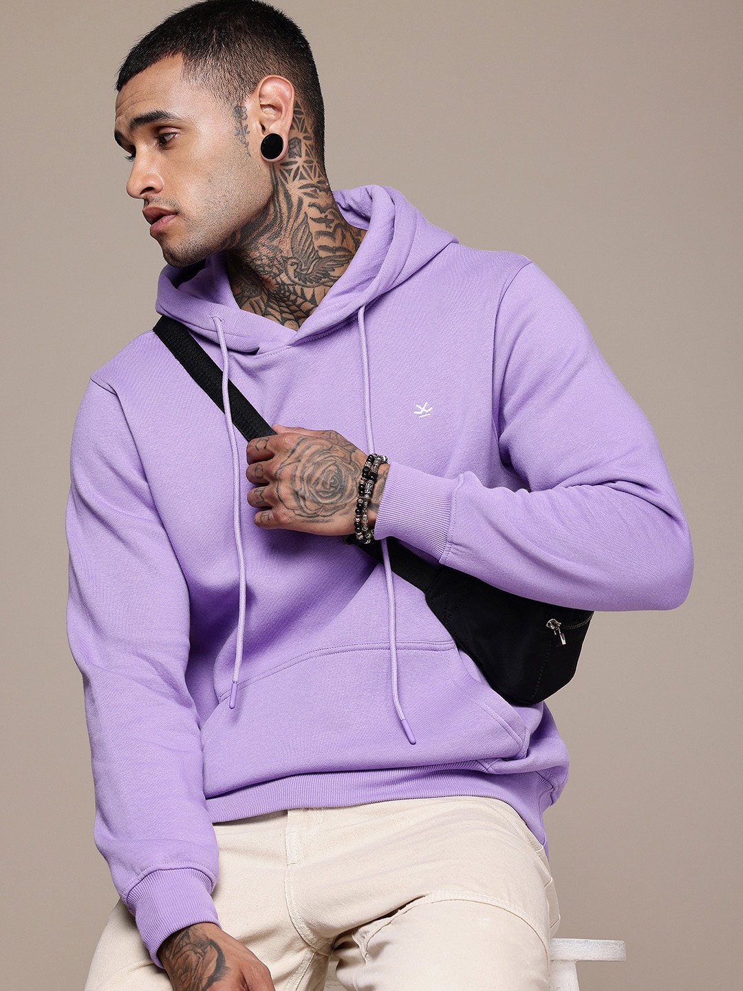 

WROGN Solid Hooded Pullover Sweatshirt, Lavender