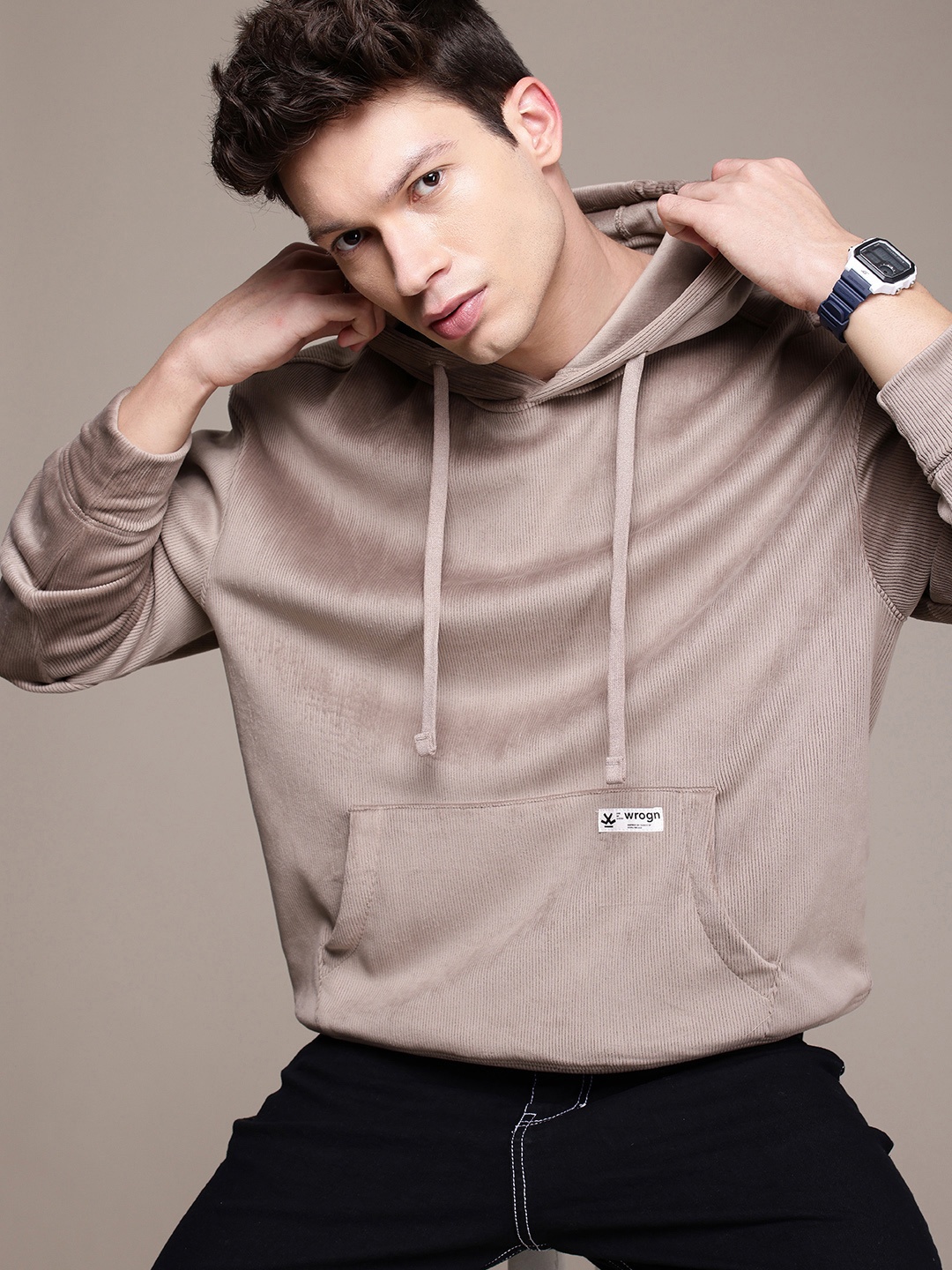 

WROGN Corduroy Hooded Sweatshirt, Beige