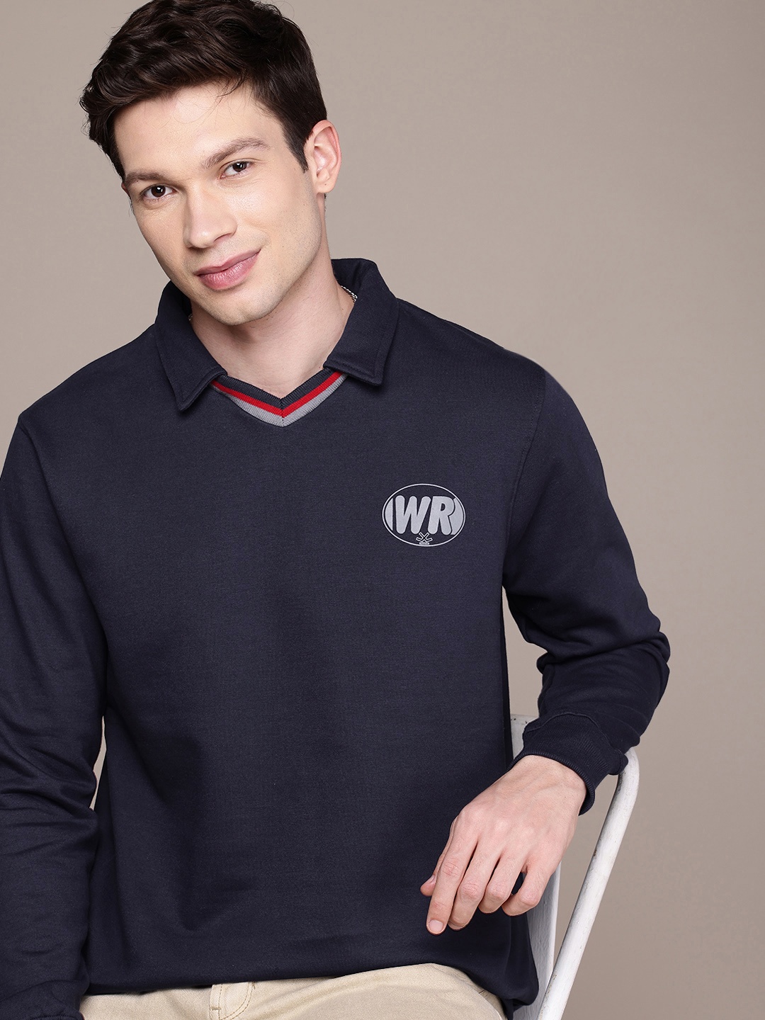 

WROGN Shirt Collar Sweatshirt, Navy blue