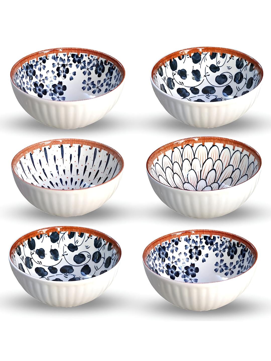 

P-Plus International 6-Pcs Printed Ceramic Serving Bowls- 300ml Each, White