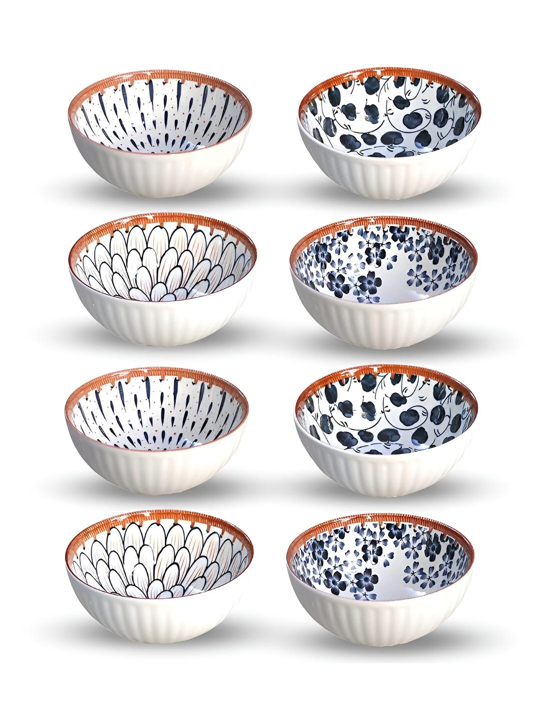 

P-Plus International 8-Pcs Printed Ceramic Serving Bowls- 300ml Each, White