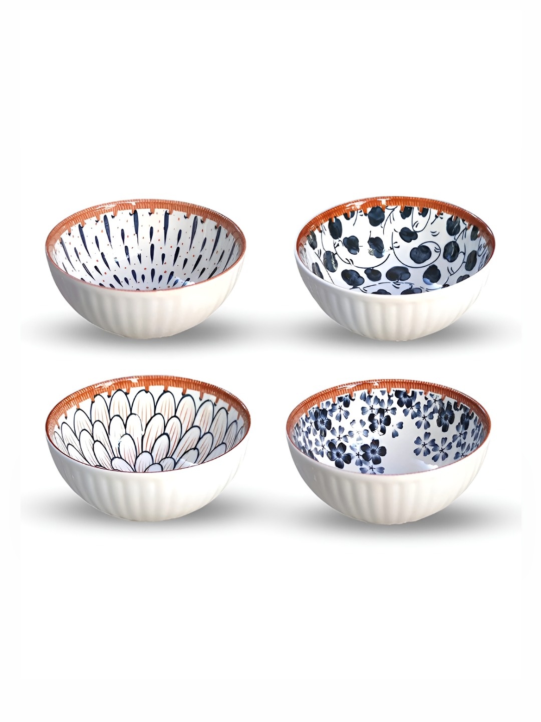 

P-Plus International Set Of 4 Printed White Ceramic Serving Bowl