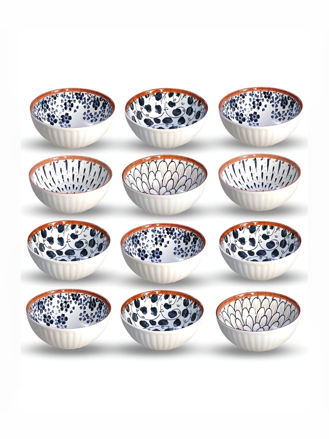 

P-Plus International 12-Pcs White & Grey Printed Ceramic Serving Bowls- 300ml Each