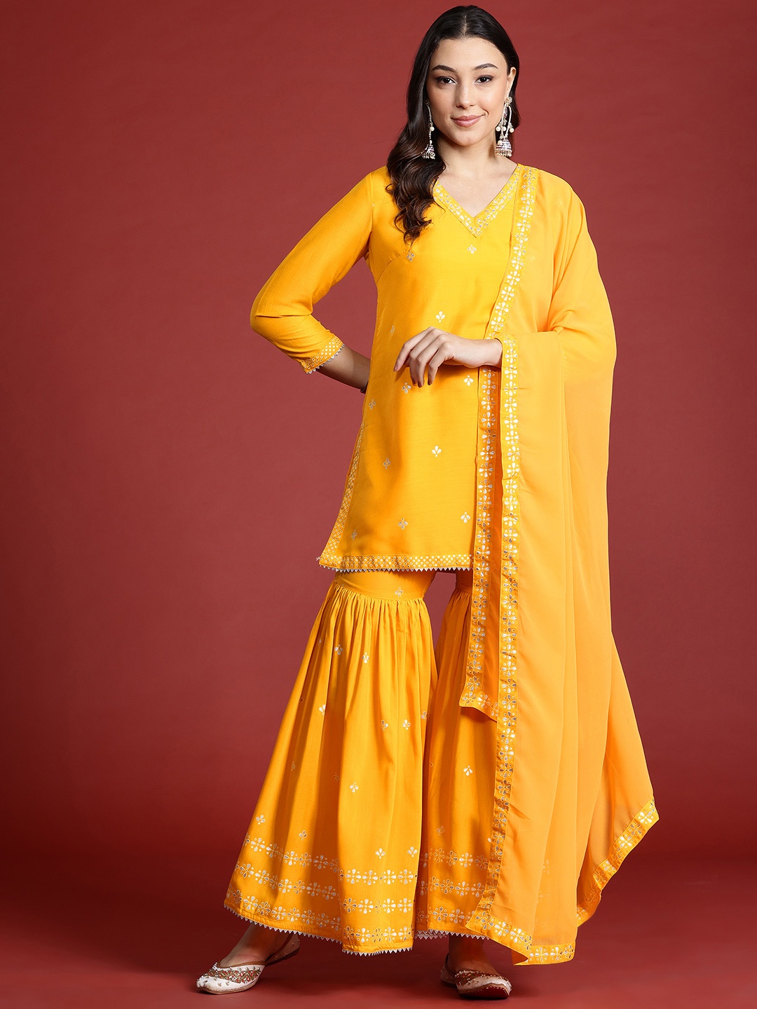 

Anouk Printed Gotta Patti Kurti with Sharara & Dupatta, Yellow