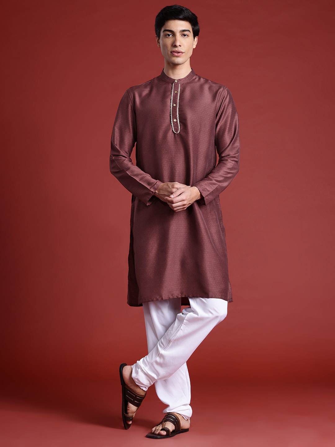 

Anouk Woven Design Regular Kurta With Pyjamas, Brown