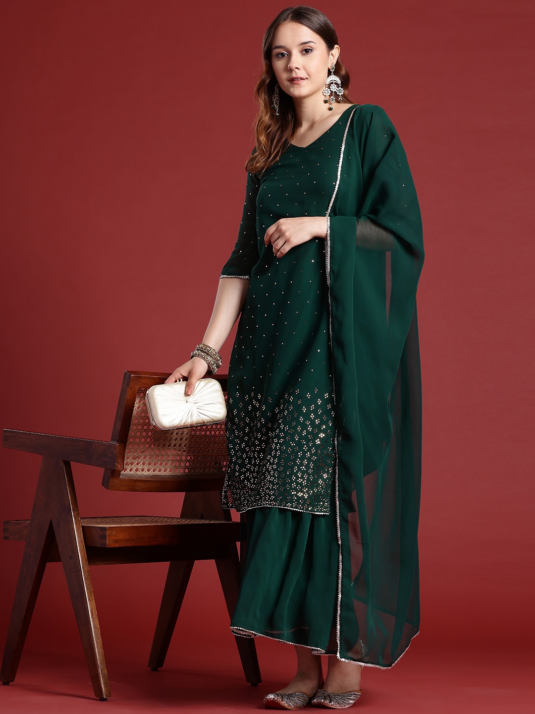 

Anouk Printed Gotta Patti Kurta with Sharara & Dupatta, Green